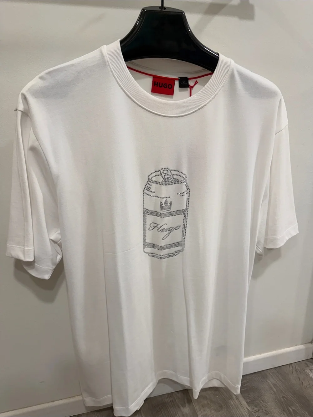 Rare limited edition Hugo White Crystal Logo Graphic Short Sleeve T-Shirt
